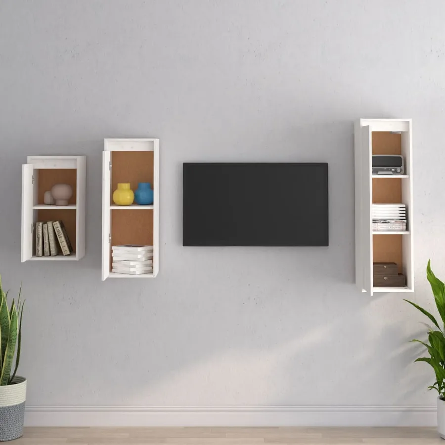 Meubles TV 3 pcs Blanc Bois massif de pin - 3