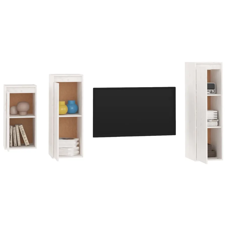 Meubles TV 3 pcs Blanc Bois massif de pin - 4