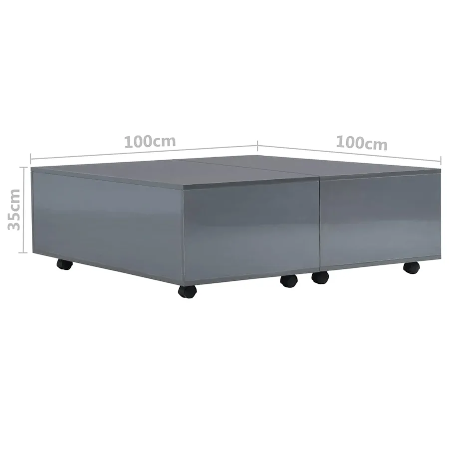 Table basse Gris brillant 100x100x35 cm - 8