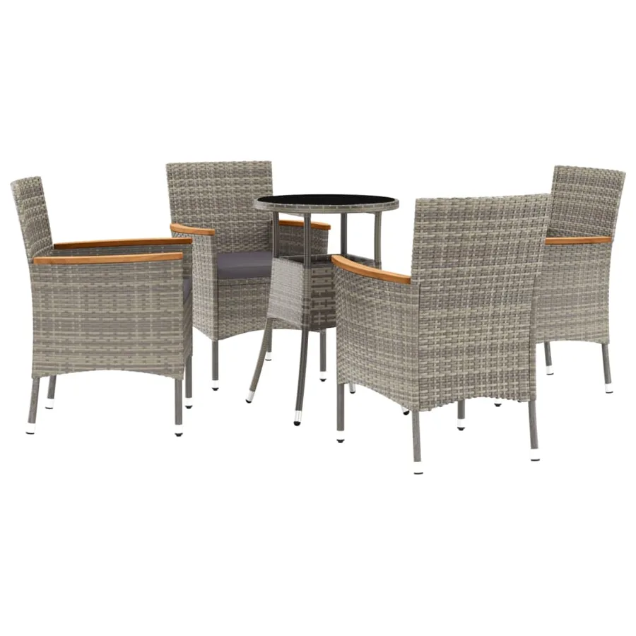 Ensemble de bistro de jardin 5 pcs coussins gris poly rotin - 2