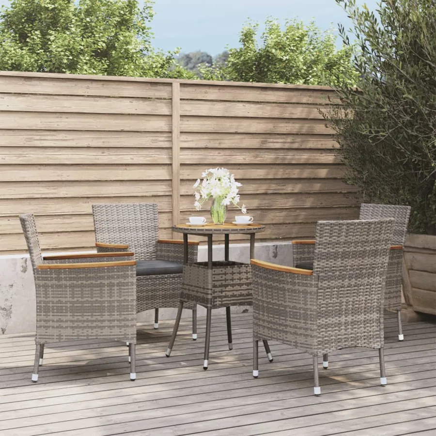 Ensemble de bistro de jardin 5 pcs coussins gris poly rotin