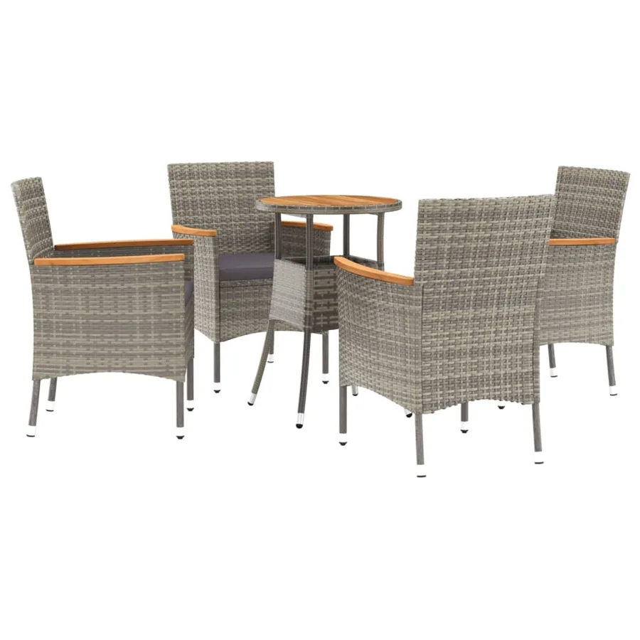Ensemble de bistro de jardin 5 pcs coussins gris poly rotin - 2