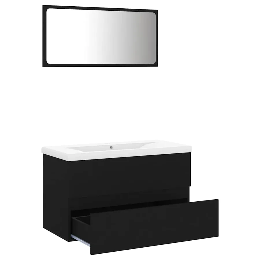 Ensemble de meubles de salle de bain noir bois d'ingénierie - 3
