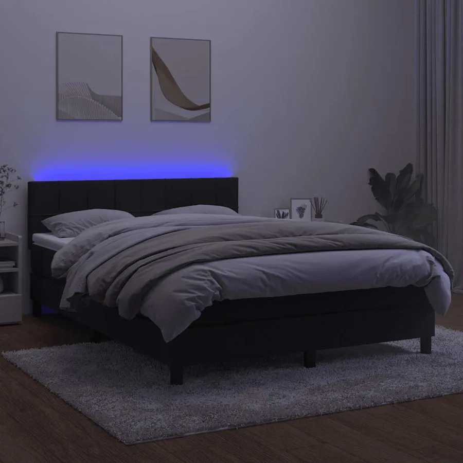 Sommier à lattes de lit avec matelas et LED Noir 140x190 cm - 3