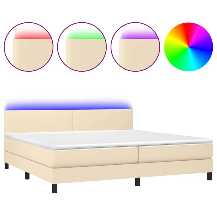 Sommier à lattes de lit et matelas et LED Crème 200x200cm Tissu - 2
