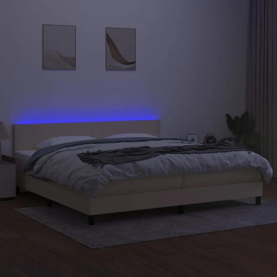 Sommier à lattes de lit et matelas et LED Crème 200x200cm Tissu - 4