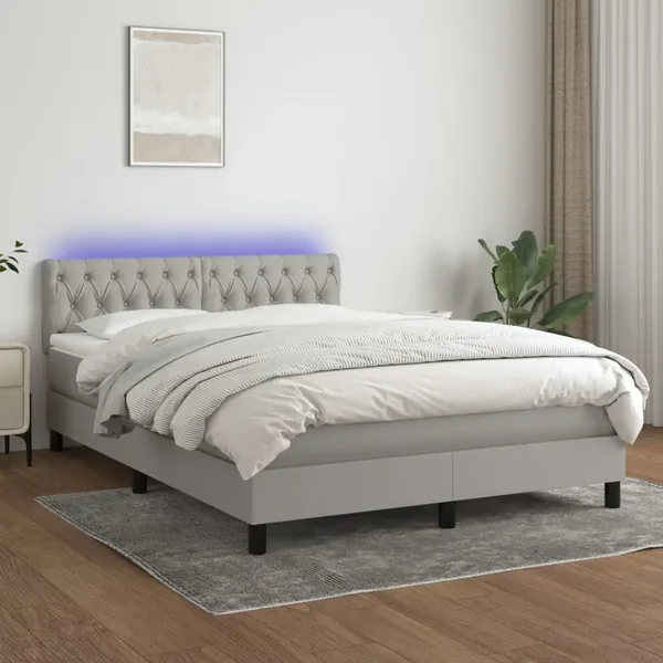 Sommier à lattes de lit et matelas et LED Gris clair 140x200 cm