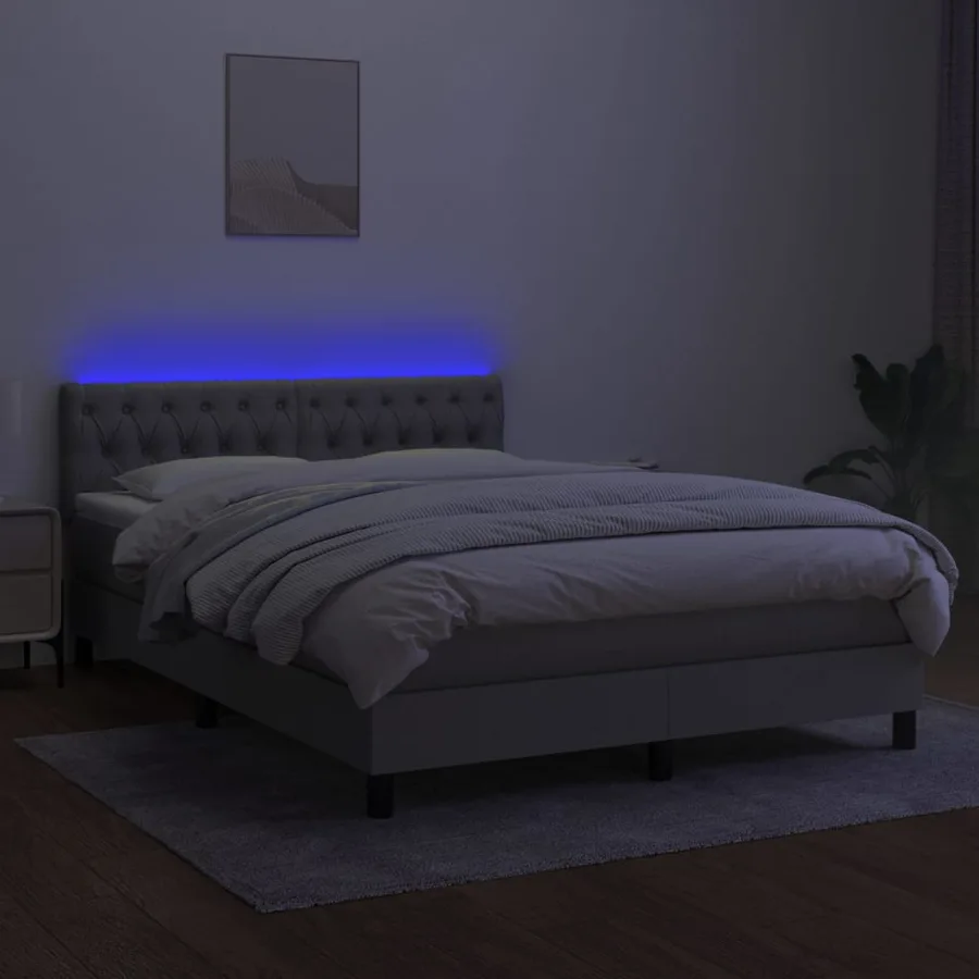 Sommier à lattes de lit et matelas et LED Gris clair 140x200 cm - 4