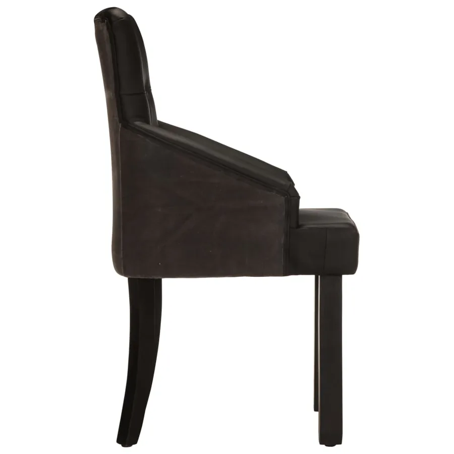Chaises à manger lot de 2 noir cuir de chèvre véritable - 4