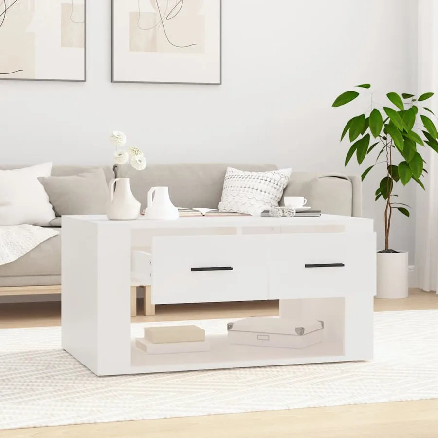 Table basse Blanc 80x50x40 cm Bois d'ingénierie - 3