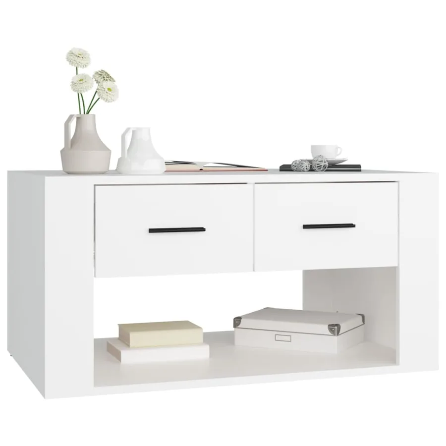 Table basse Blanc 80x50x40 cm Bois d'ingénierie - 4