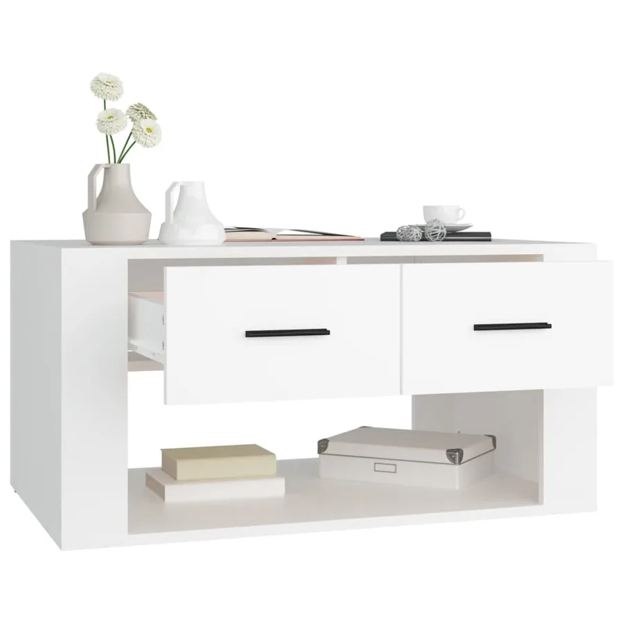 Table basse Blanc 80x50x40 cm Bois d'ingénierie - 5
