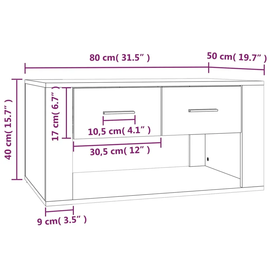 Table basse Blanc 80x50x40 cm Bois d'ingénierie - 9