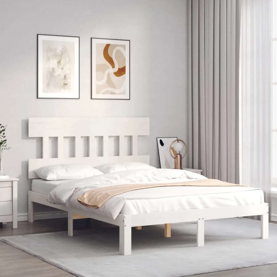 Cadre de lit sans matelas blanc bois de pin massif - 3