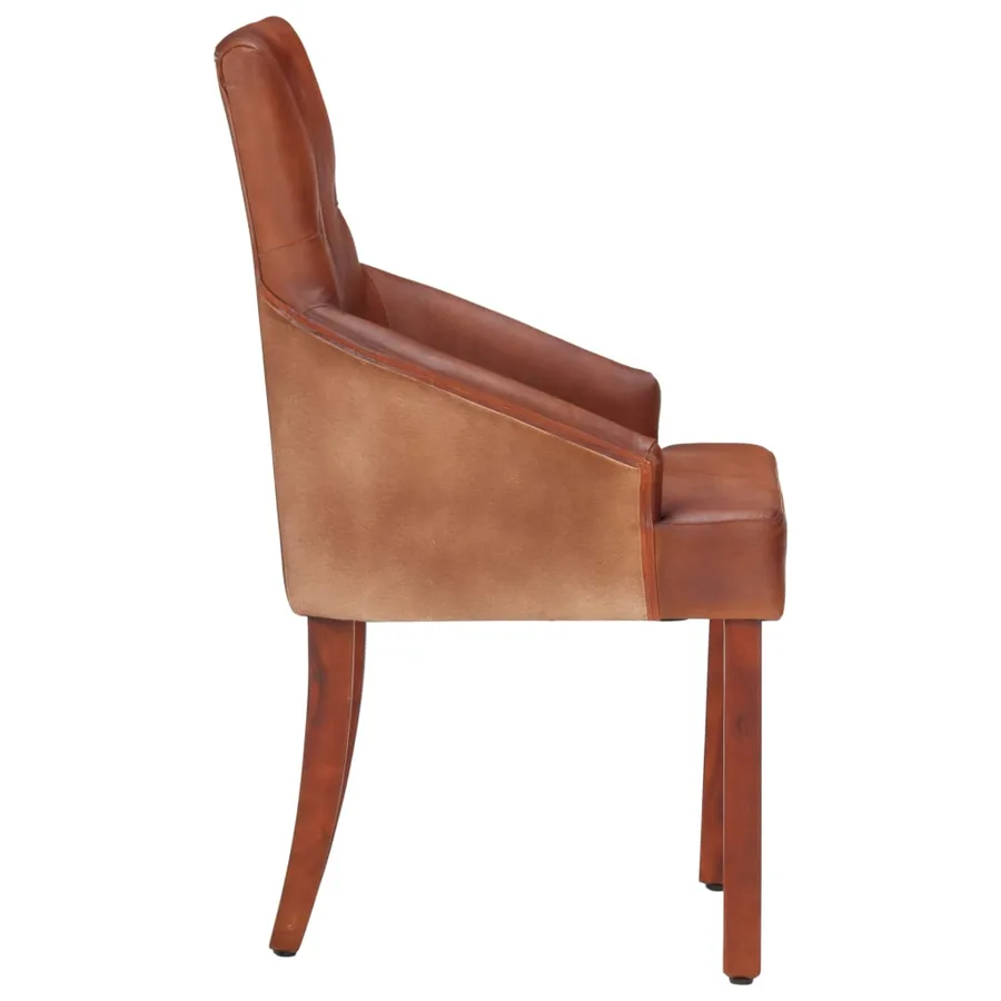 Chaises à manger lot de 4 marron cuir de chèvre véritable - 4