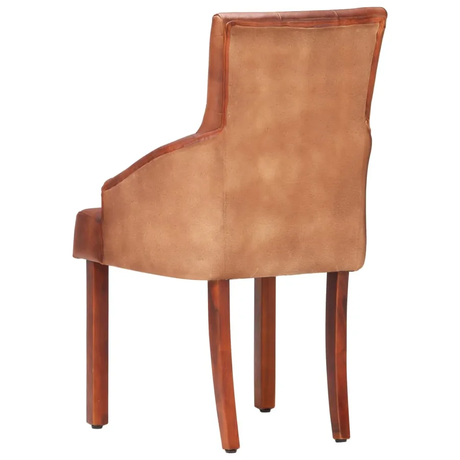 Chaises à manger lot de 4 marron cuir de chèvre véritable - 5