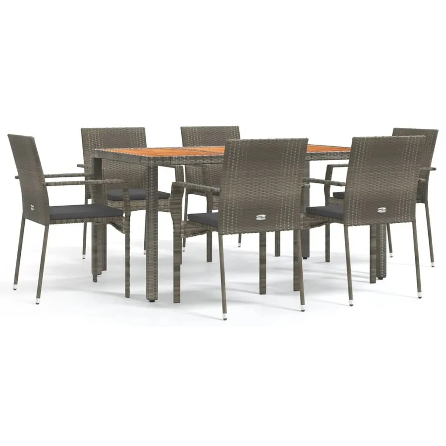 Ensemble à manger jardin et coussins 7 pcs gris rotin - 2