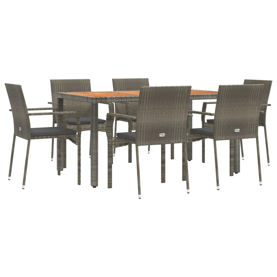Ensemble à manger jardin et coussins 7 pcs gris rotin - 3