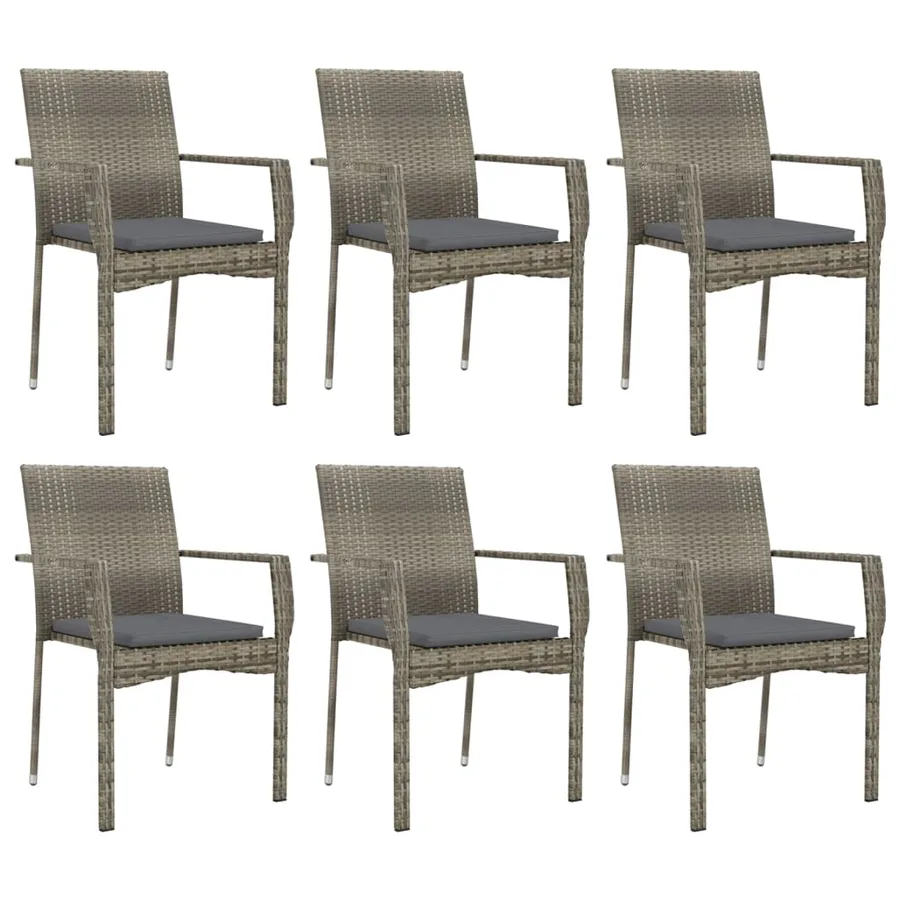 Ensemble à manger jardin et coussins 7 pcs gris rotin - 4