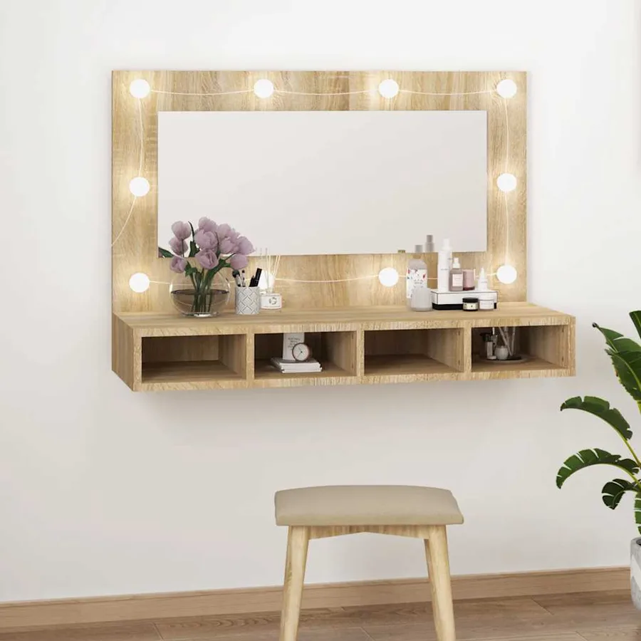 Armoire à miroir avec LED Chêne sonoma 90x31,5x62 cm - 12