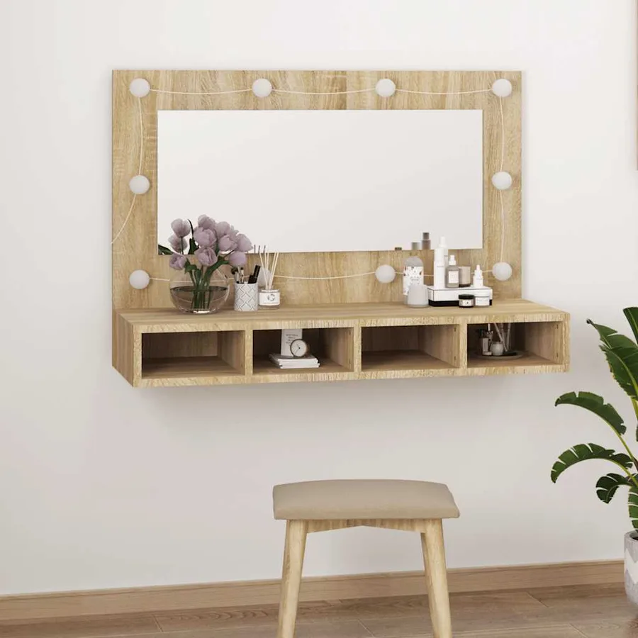 Armoire à miroir avec LED Chêne sonoma 90x31,5x62 cm - 14