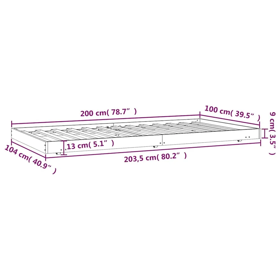 Cadre de lit sans matelas blanc 100x200 cm bois de pin massif - 9