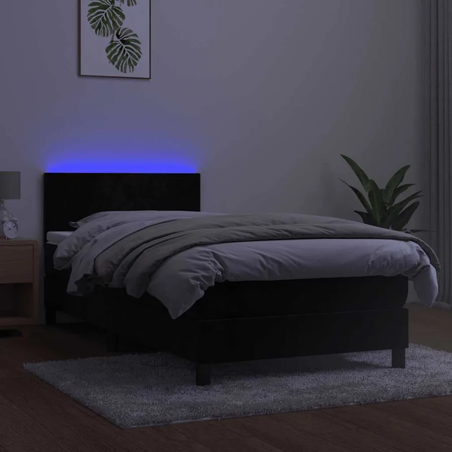 Sommier à lattes de lit avec matelas LED Noir 90x200 cm Velours - 4