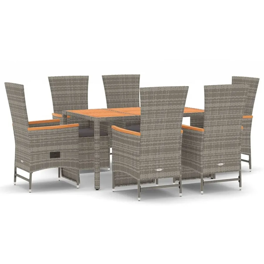 Ensemble à manger de jardin et coussins 7 pcs gris rotin - 2