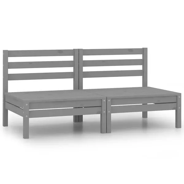Canapés centraux de jardin 2 pcs gris bois de pin massif