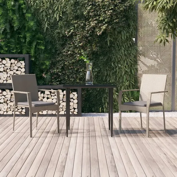 Ensemble à manger jardin 3pcs avec coussins noir et gris