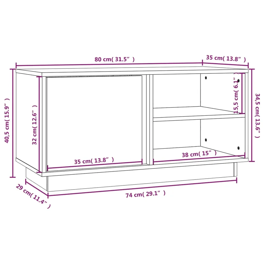 Meuble TV Noir 80x35x40,5 cm Bois de pin massif - 11