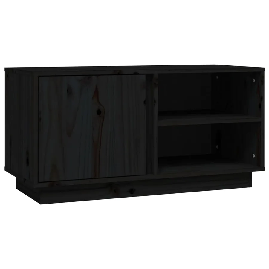 Meuble TV Noir 80x35x40,5 cm Bois de pin massif - 2