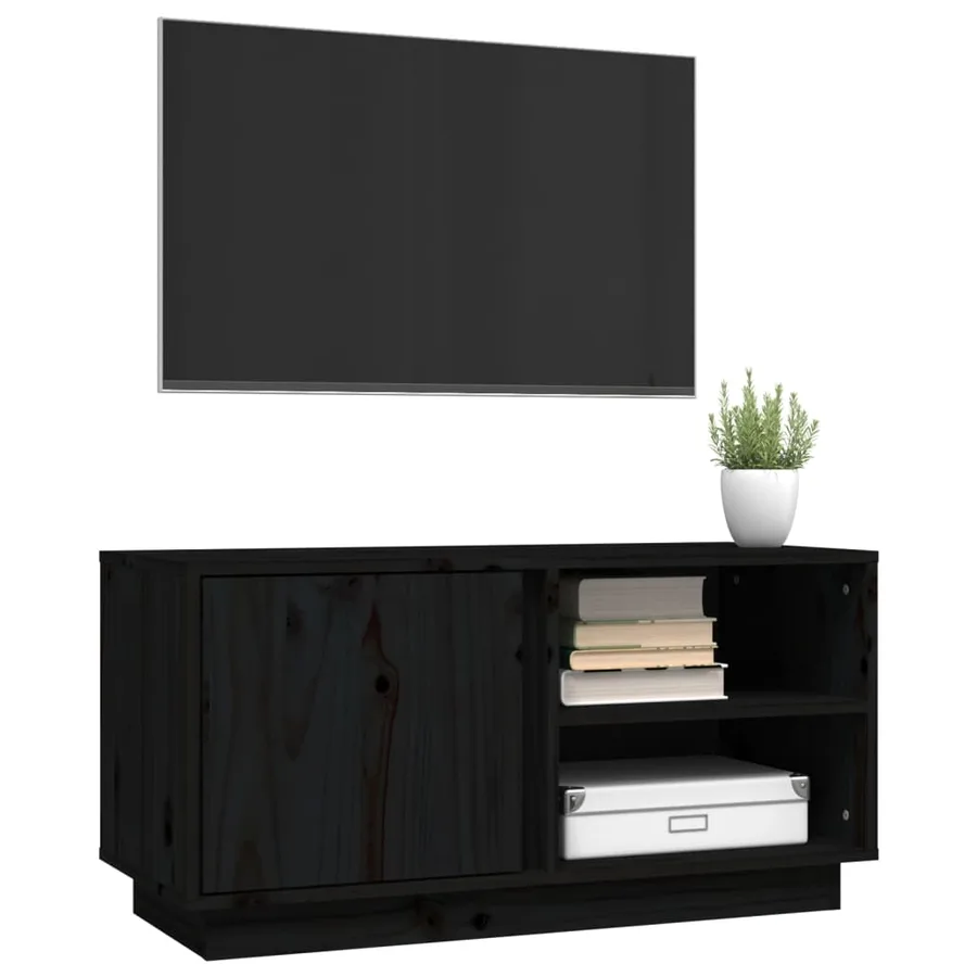 Meuble TV Noir 80x35x40,5 cm Bois de pin massif - 4