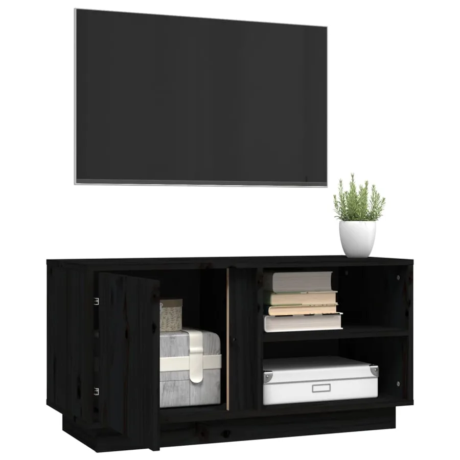 Meuble TV Noir 80x35x40,5 cm Bois de pin massif - 5
