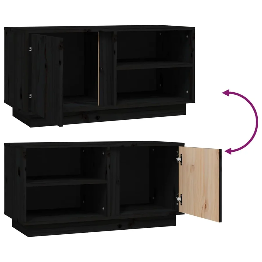 Meuble TV Noir 80x35x40,5 cm Bois de pin massif - 9