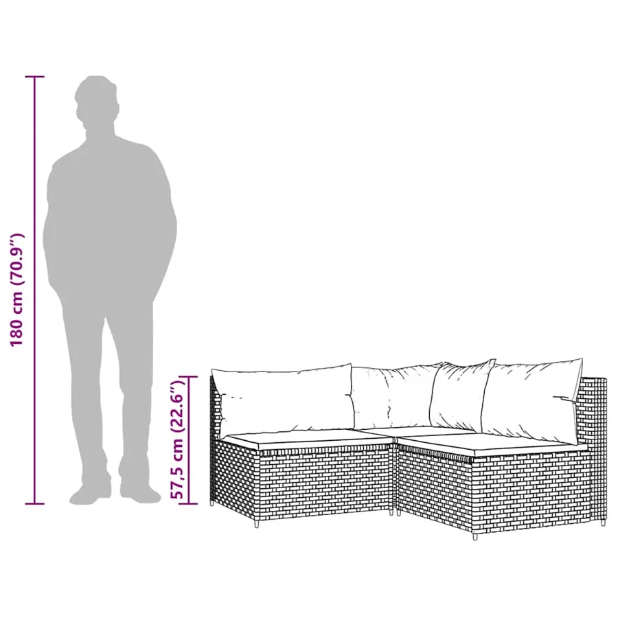 Salon de jardin 3 pcs avec coussins Noir Résine tressée - 10
