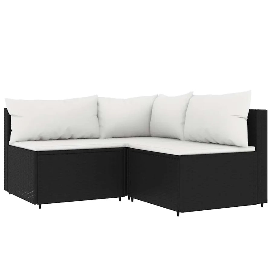 Salon de jardin 3 pcs avec coussins Noir Résine tressée - 2