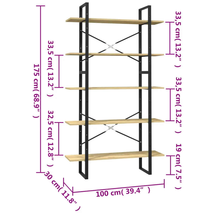 Bibliothèque à 5 niveaux 100x30x175 cm Bois de pin - 5