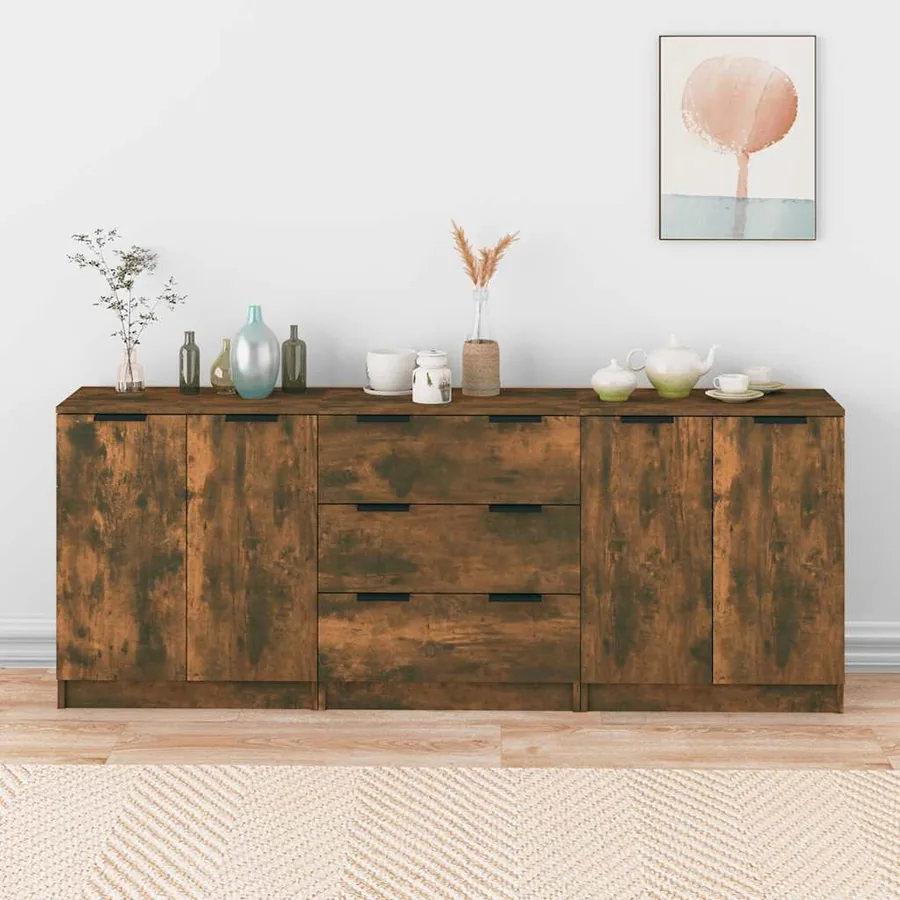 Buffets 3 pcs Chêne fumé Bois d'ingénierie