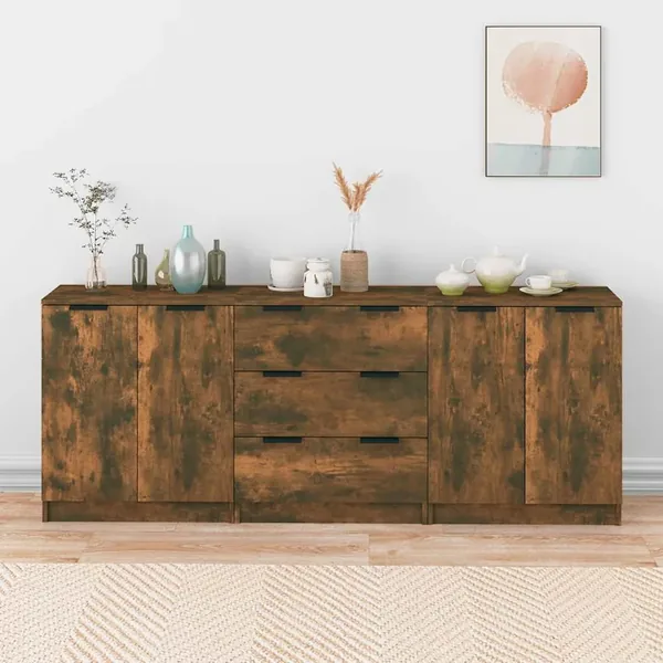 Buffets 3 pcs Chêne fumé Bois d'ingénierie