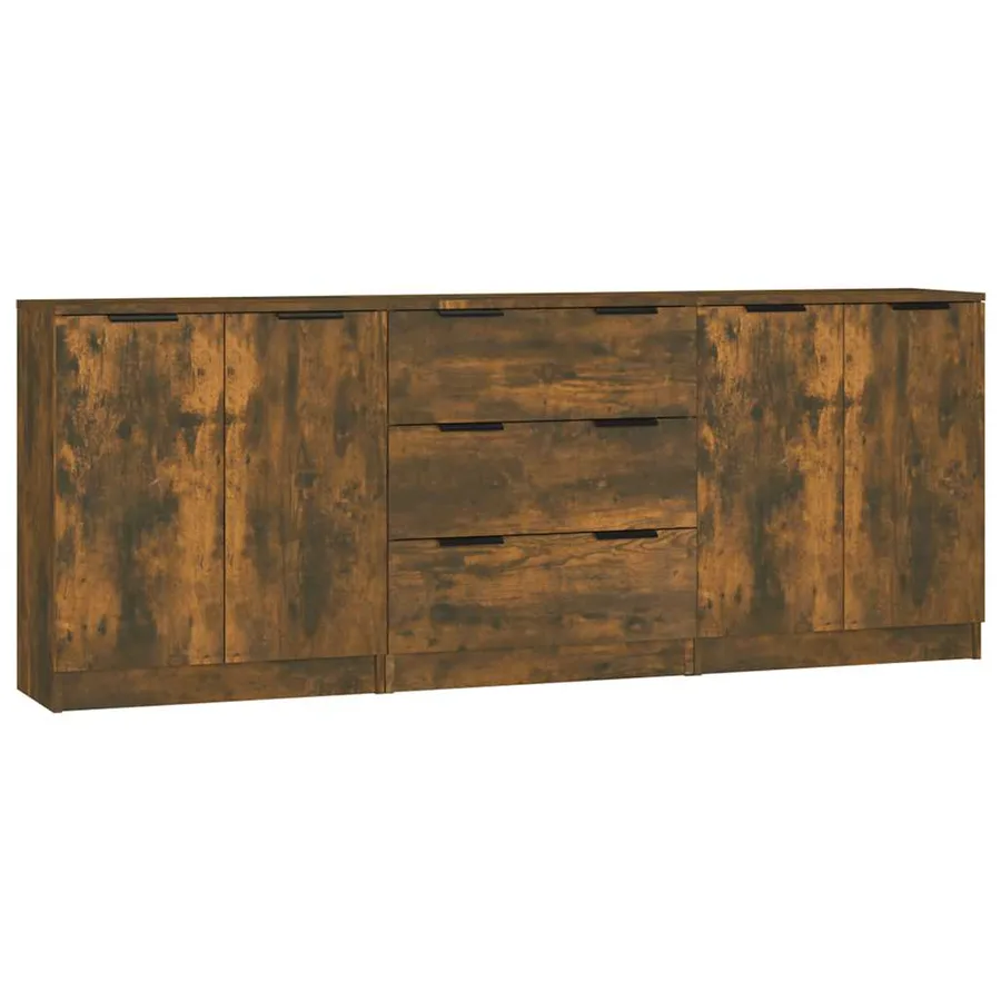 Buffets 3 pcs Chêne fumé Bois d'ingénierie - 2