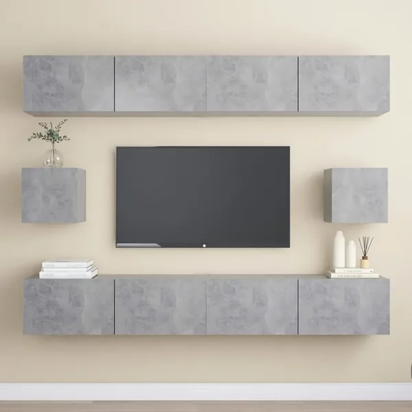 Ensemble de meubles TV 6 pcs Gris béton Bois d'ingénierie