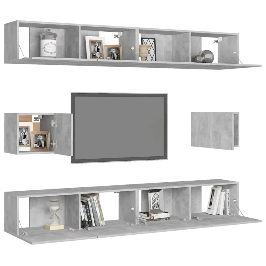 Ensemble de meubles TV 6 pcs Gris béton Bois d'ingénierie - 3