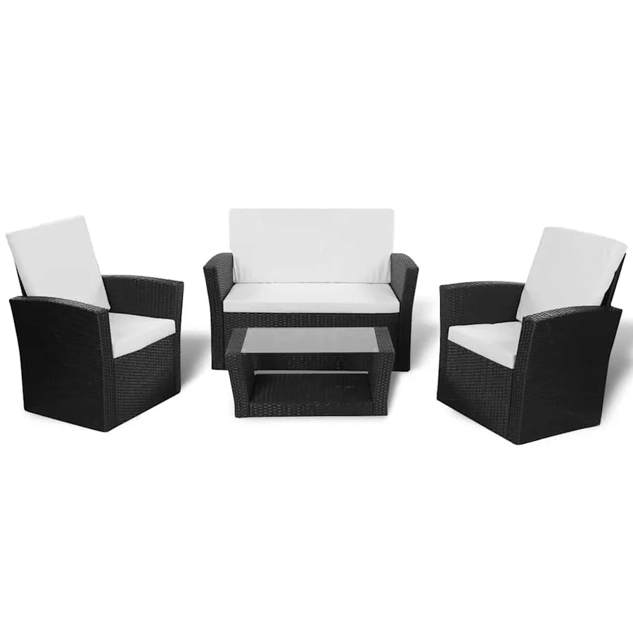 Salon de jardin 4 pcs avec coussins Résine tressée Noir - 2