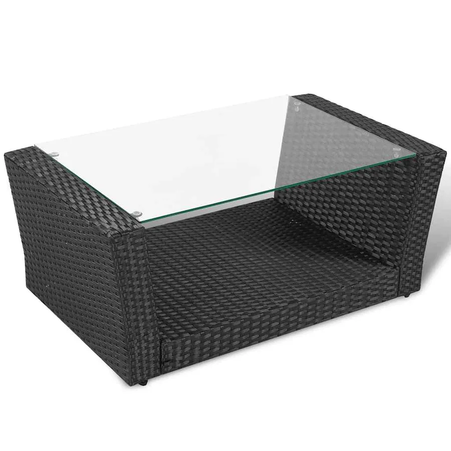 Salon de jardin 4 pcs avec coussins Résine tressée Noir - 7
