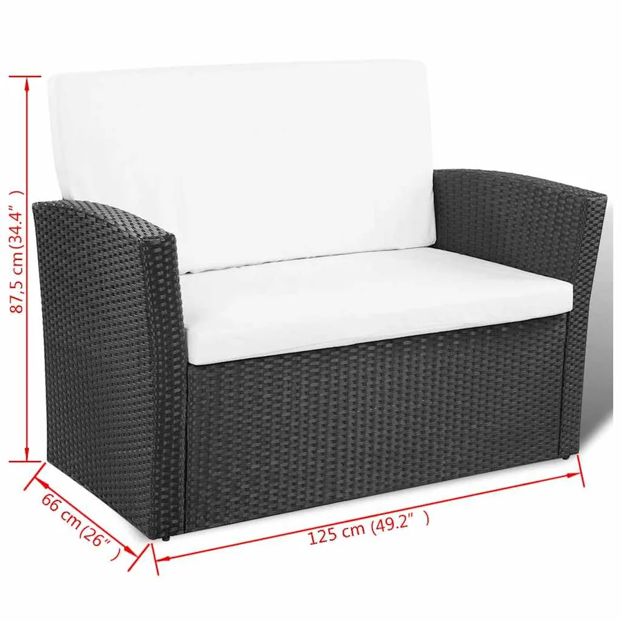 Salon de jardin 4 pcs avec coussins Résine tressée Noir - 8