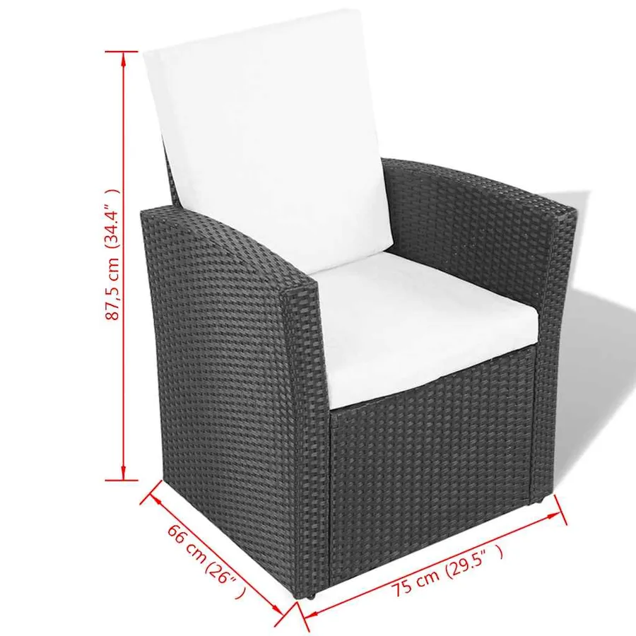 Salon de jardin 4 pcs avec coussins Résine tressée Noir - 9