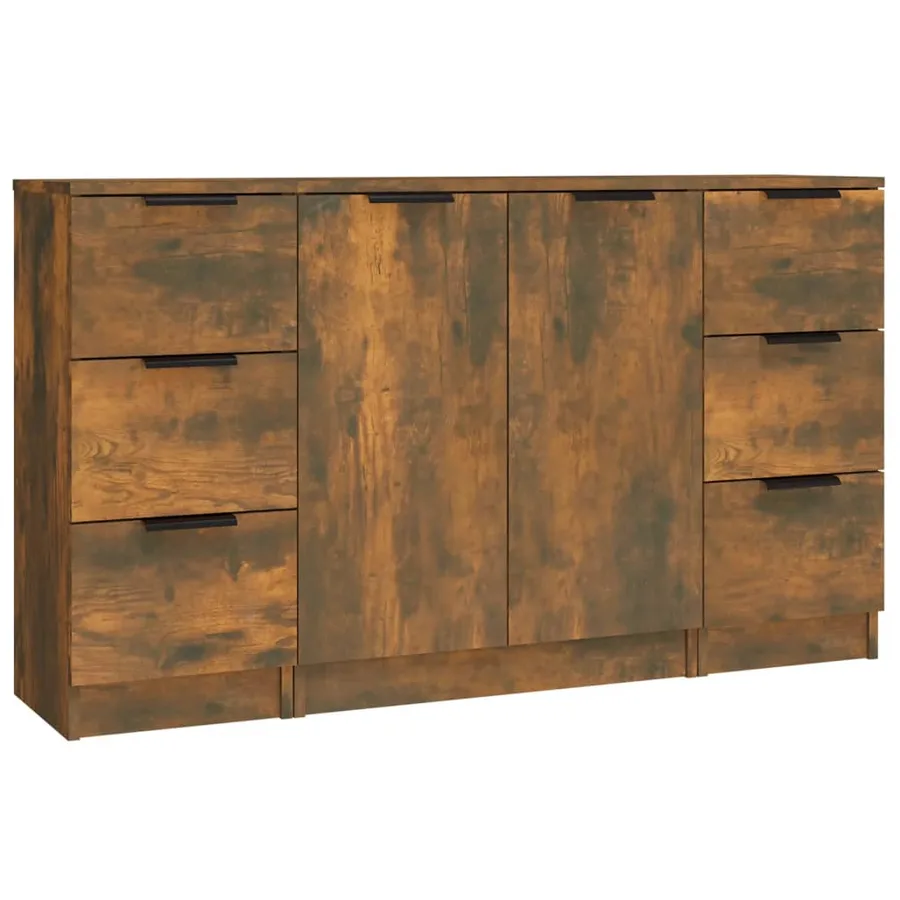 Buffets 3 pcs Chêne fumé Bois d'ingénierie - 2