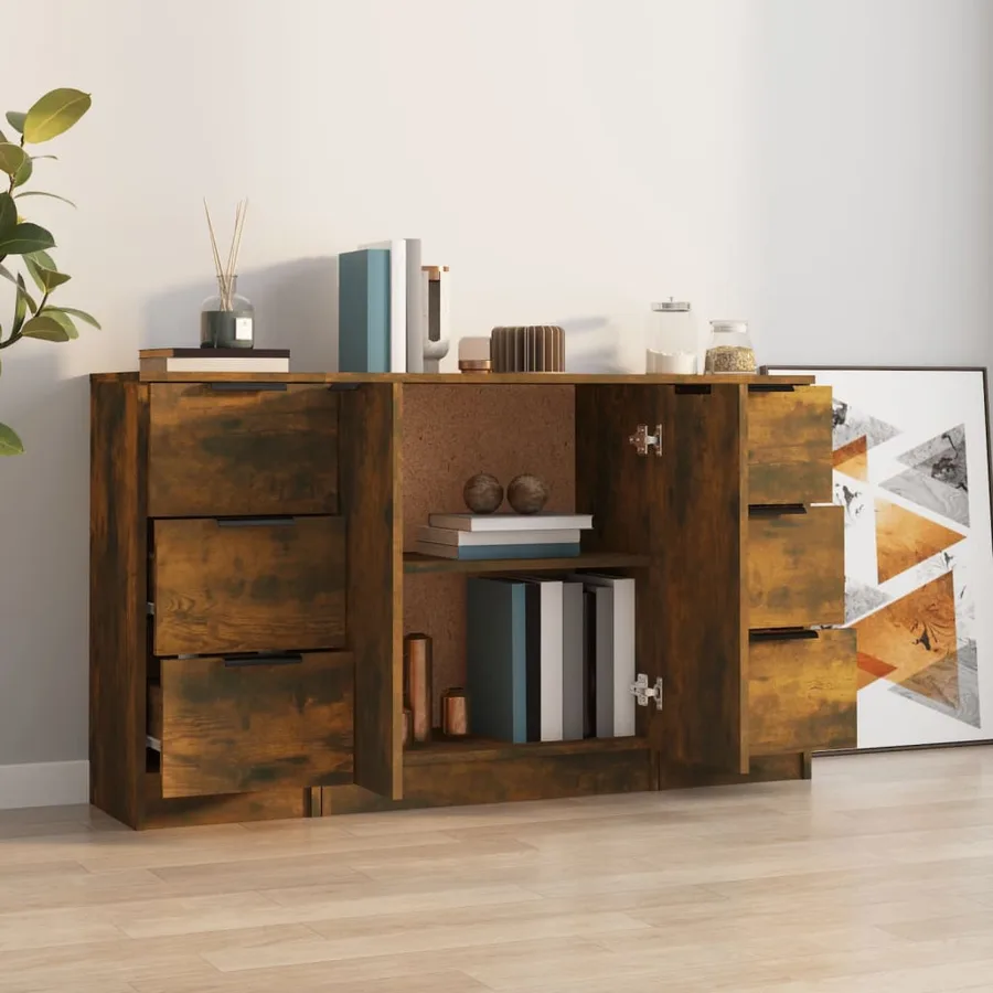 Buffets 3 pcs Chêne fumé Bois d'ingénierie - 3