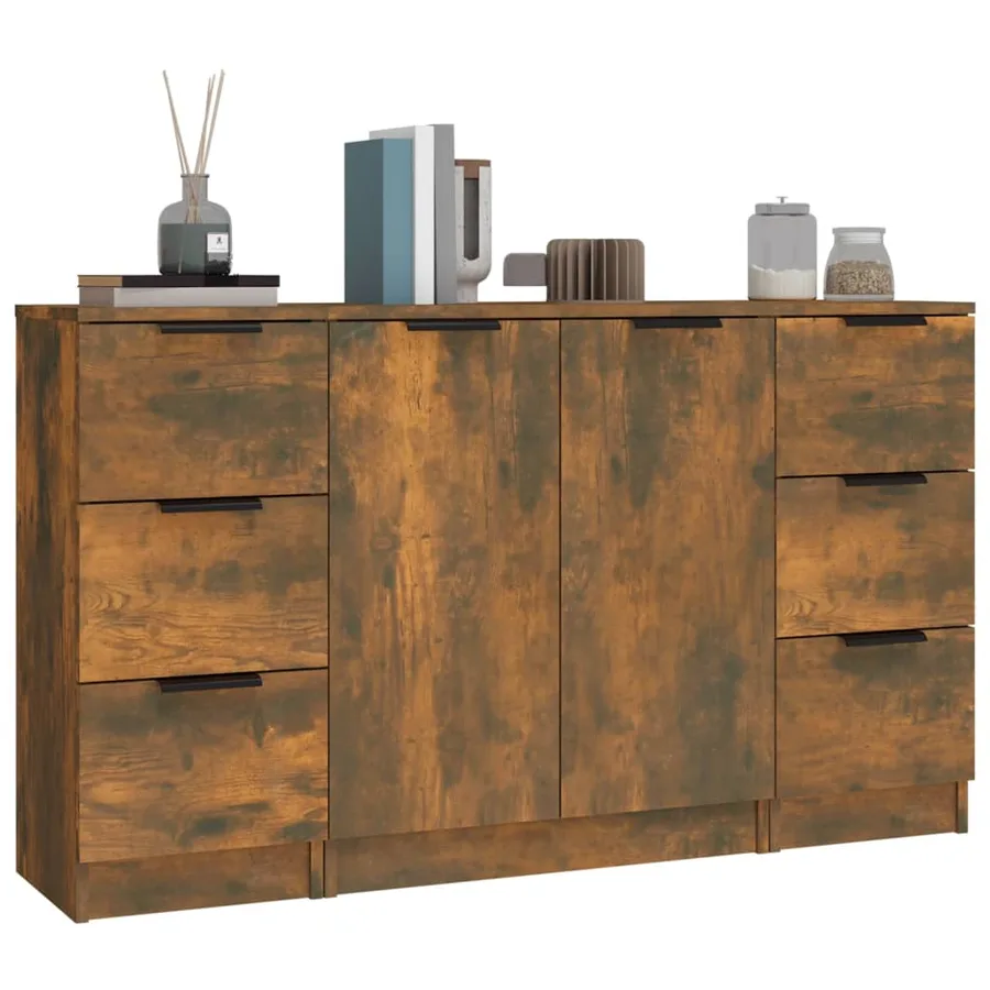 Buffets 3 pcs Chêne fumé Bois d'ingénierie - 4